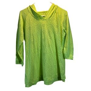 Columbia Sportswear 3/4 Sleeve Hooded Neon Green Floral Burnout Shirt Size Med